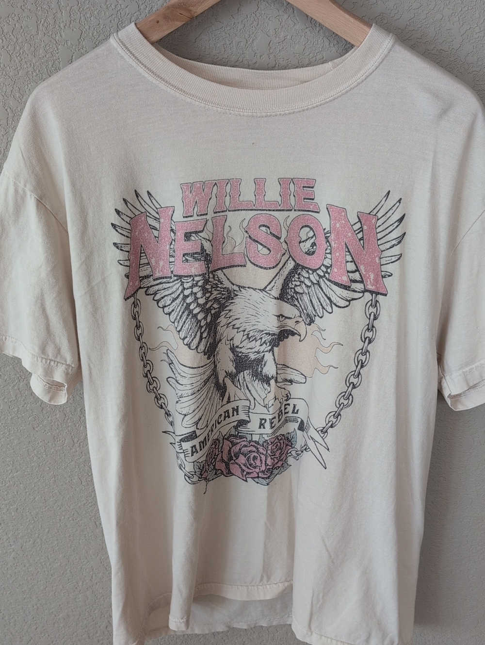 Comfort Colors Willie Nelson Tee in Cream with Pink Print